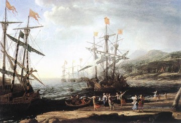  chevaux Peintre - Marine avec les Trojans Brûlant leurs bateaux paysage Plage de Claude Lorrain